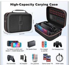 Switch 2 OLED Carrying Case Hard Shell Travel Bag Black NTT22B