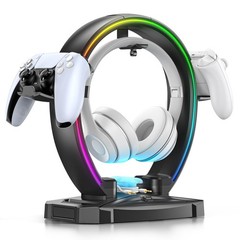 KDD RGB Headphone & Controller Stand with 9 Light Modes – Foldable Black