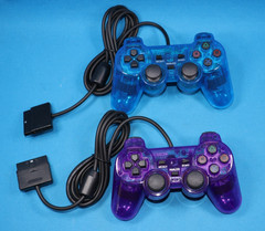 Dual Vibration WIRED 5.5FT Controller CLEAR BLUE/PURPLE SET OF 2 FOR PS2 PS1 NEW