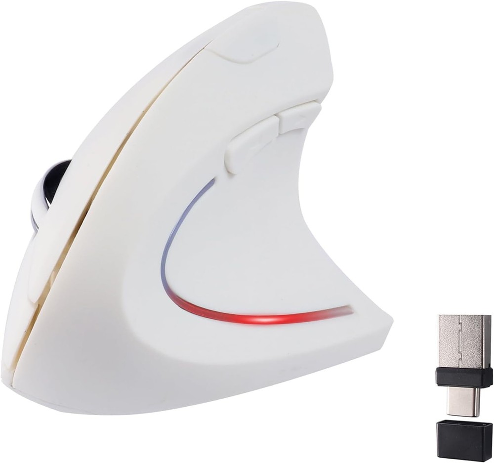 Ergonomic Vertical Wireless Mouse USB C Dual Interface MultiDevice White