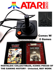 Atari 2600 Wired Joystick Controller W/ 2 Video Games Combat & Solaris, Untested