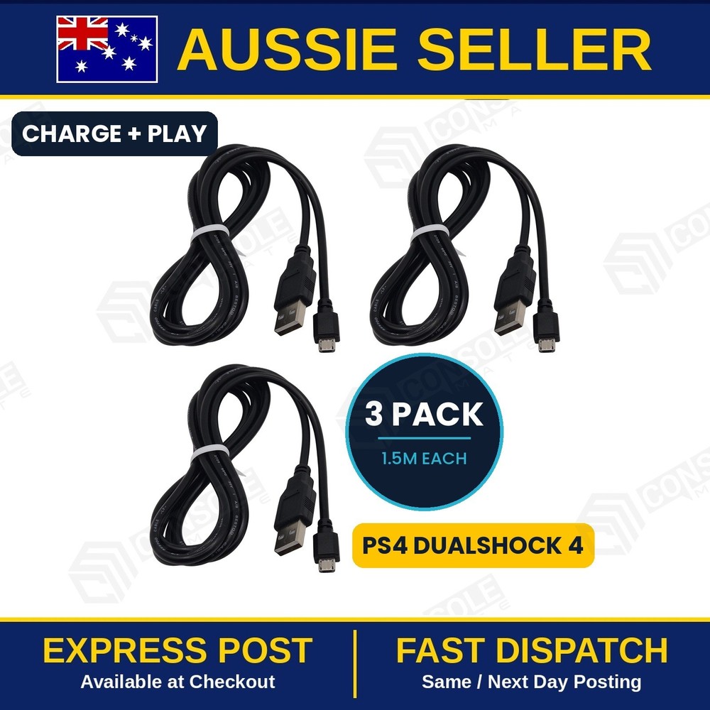 PS4 Controller Micro USB Charging Cable 1.5m 3-Pack | PlayStation 4