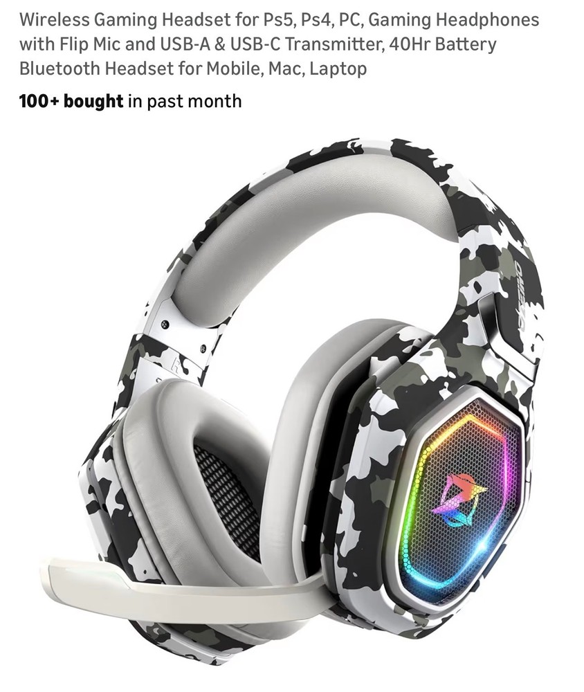 Ozeino 2.4Ghz Wireless Gaming Headset for PC, Ps5, Ps4 – Lossless Audio USB & Ty