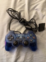PS2 Controller PlayStation 2 DualShock 2 Clear Blue SCPH-10010 Tested/Working!