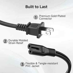 2 Prong Smart TV Power Cord 5FT, AC Power Cable for Samsung LG TCL Hisense