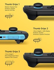 3 Pair Black JSAUX Thumb Grips for Nintendo Switch 2 Caps Joycon Stick Cover