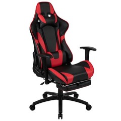 Flash Furniture Leather Racing Swivel Reclining Gaming Chair in Black and Red