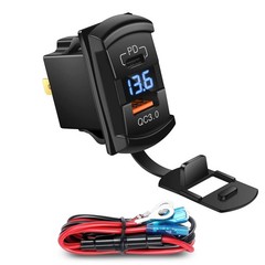 USB Rocker Switch USB C Charger Socket with Waterproof Cover Dual PD and QC3.0 1