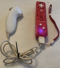 PDP Rock Candy Nintendo Wii Remote Control Red Clear ( Tested) & White Nunchuk