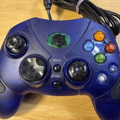 Original Xbox Blue Pelican Controller With 2 Mad Catz Cable Keep Cord Extender