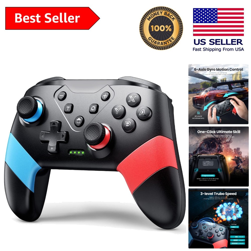 Dynamic Red & Blue Switch Pro Controller with Motion Control & Long Battery Life