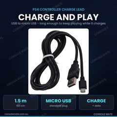 Xbox One Controller Charge Cable 1.5m | Micro USB Lead | Aussie Stock