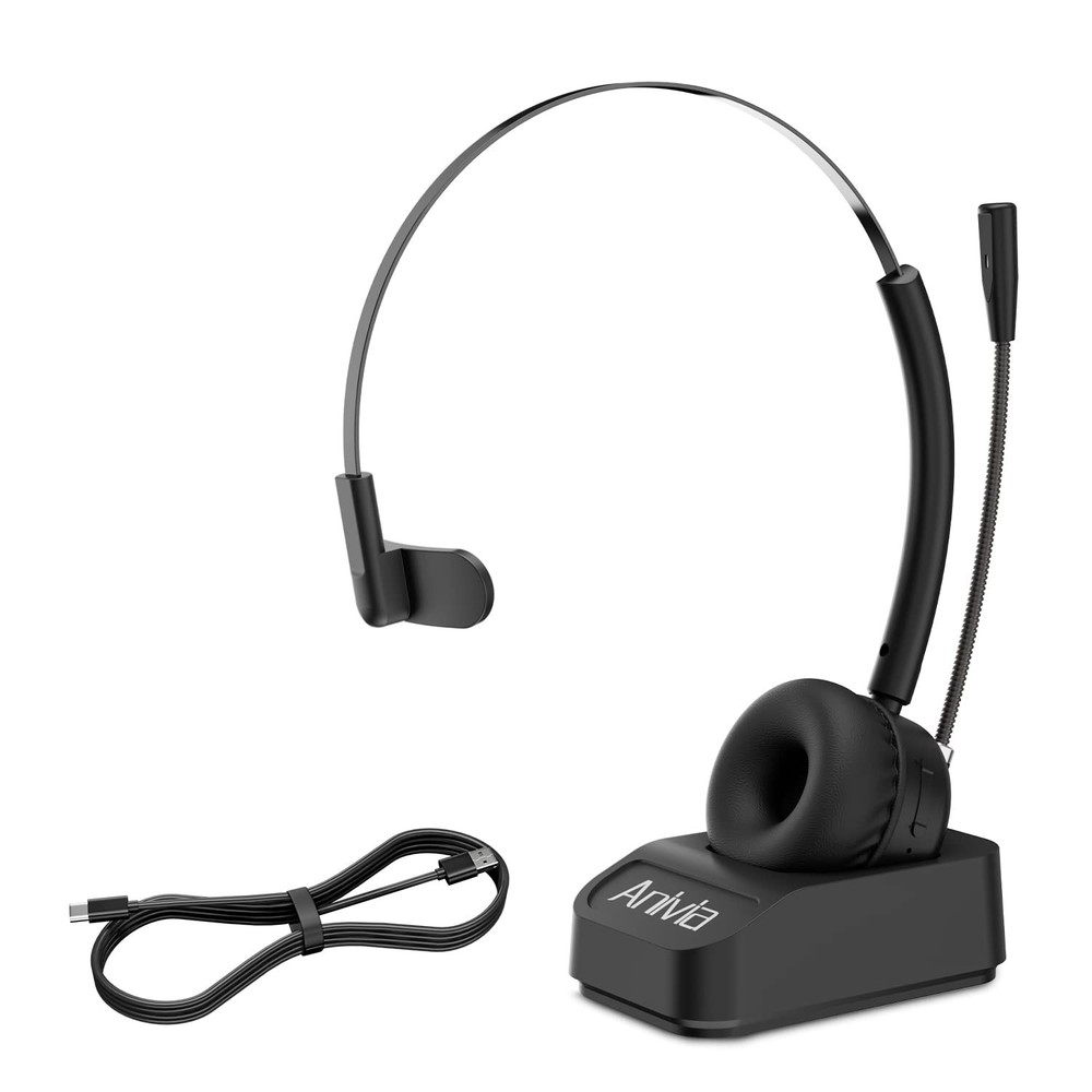 Computer Headset with Wireless Charging Base Noise-Cancelling Microphone for …