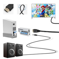 PORTHOLIC Wii to HDMI Converter 1080P for Full Adaptateur à HDMI, White