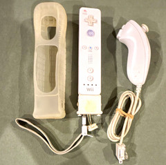 OEM Nintendo Wii Remote Controller White w/ Nunchuk, Sleeve & Wrist Strap