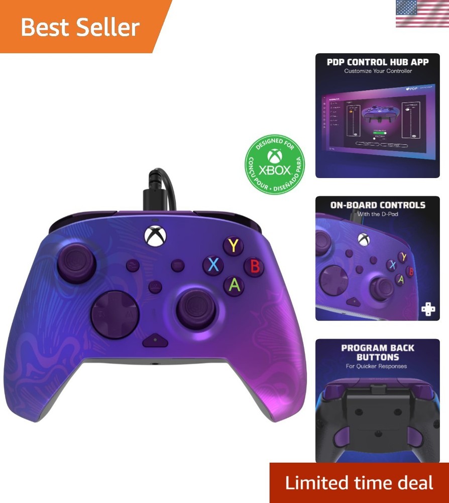 Ergonomic REMATCH Wired Gaming Controller: Official Xbox License, Purple Fade