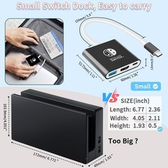 Multi-Compatible 4K Switch Dock – USB-C PD Charger & HDMI Output, Portable