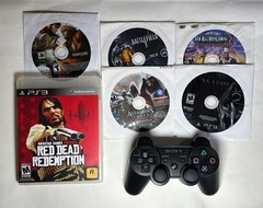 Playstation 3 PS3 OEM Dualshock 3 Black Wireless Controller TESTED w/ 6 Games