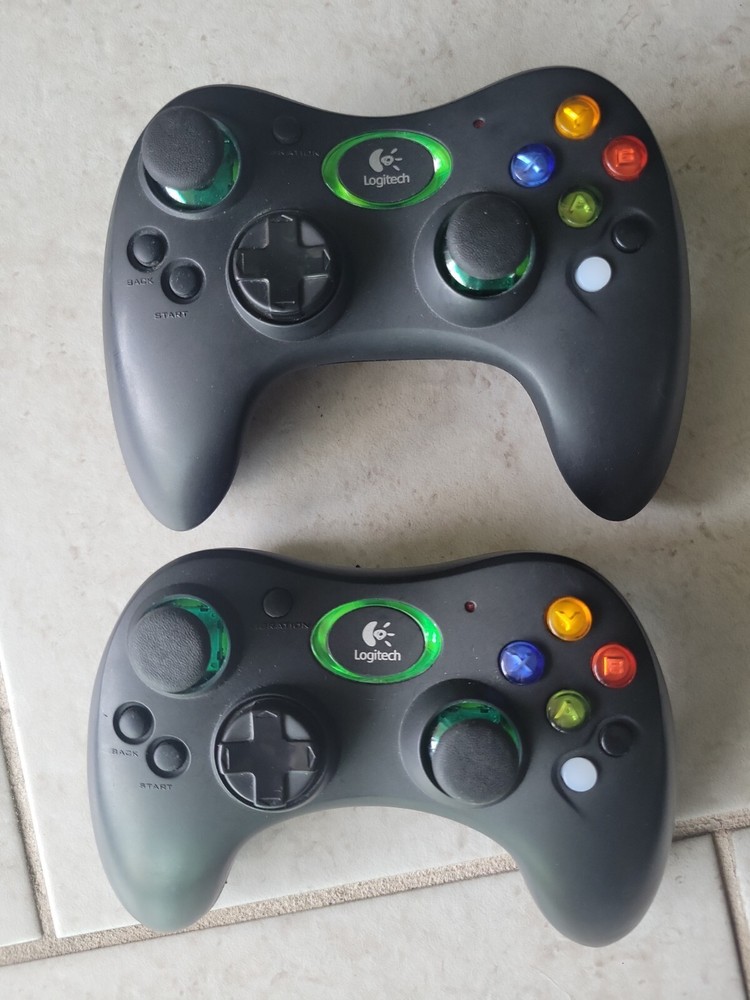 2X BROKEN STICK DRIFT LOGITECH WIRELESS ORIGINAL XBOX CONTROLLERS NO DONGLES! h2