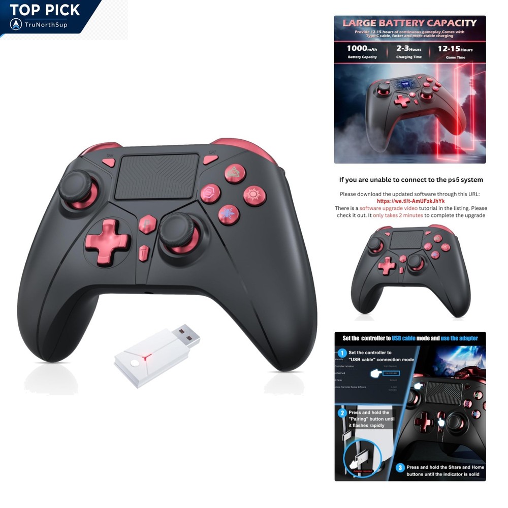 Wireless PS5 Controller with 2.4G Adapter for PS5/PS4/Switch/Windows Dual Vib…