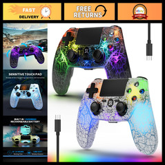 2 Pack Wireless PS4 Controllers with LED Backlight, 1000mAh Battery, RGB, Dual S