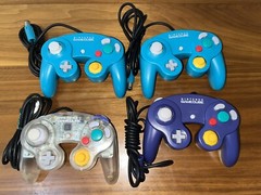 Official Gamecube Controller Clear Skeltone & 2 x Emerald Blue & Violet Wii U