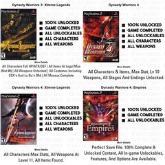 Dynasty Warriors 1 2 3 4 5 6 PSX PS1 PS2 Memory Card 100% Unlocked Complete Beat