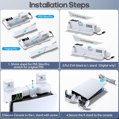 Ps5/Slim/Pro Horizontal Stand with Cooling Fan & Charger for Original & Edge Con