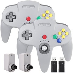 2 Pack Wireless N64 Controller Made for Switch 1 & 2, N64 Console, Gray