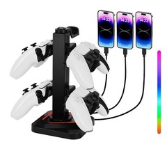 Gaming Headphone Controller Stand 3 USB Ports TypeC 8 RGB Modes 5 Hooks Desk
