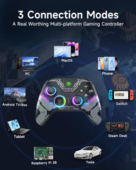 Wireless PC Controller with Hall Effect Joysticks RGB Lighting 1000mAh Battery