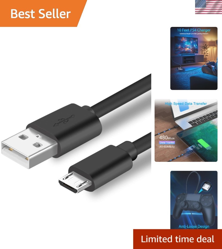 Extended 10ft Micro USB Charging Cable – Perfect for PS4 & Xbox One Gaming