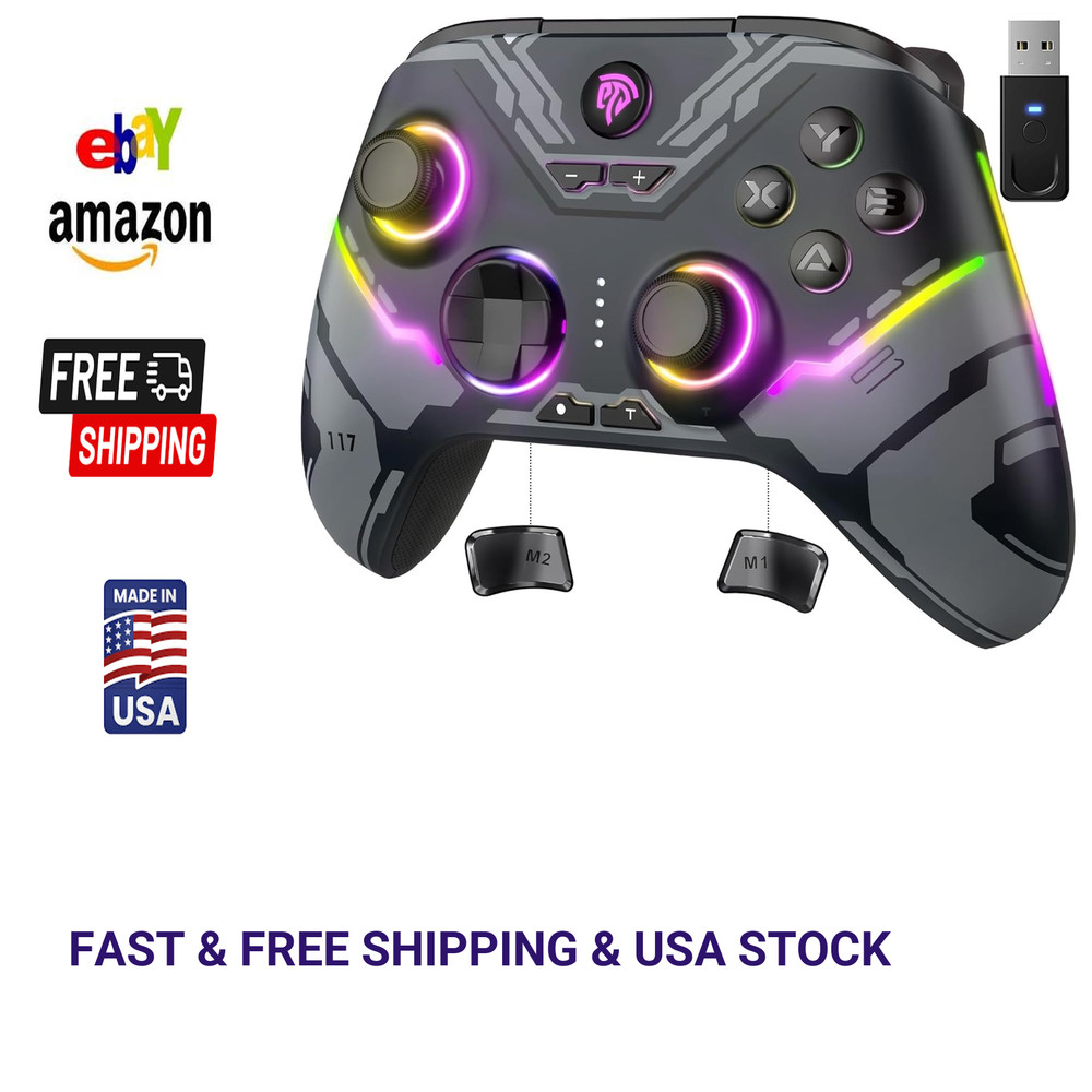 Wireless PC Controller with Hall Effect Joysticks RGB Lighting 1000mAh Battery