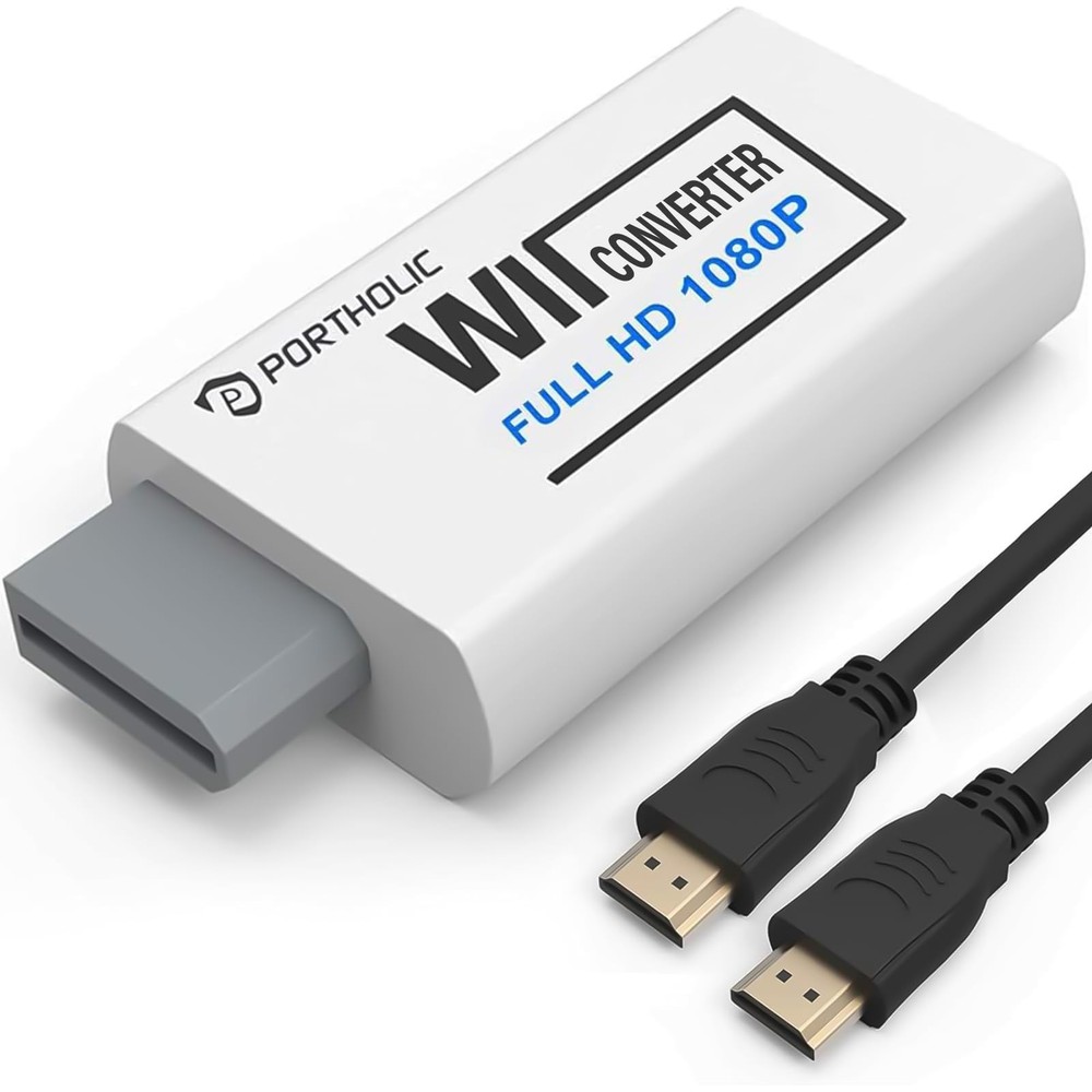 PORTHOLIC Wii to HDMI Converter 1080P for Full Adaptateur à HDMI, White