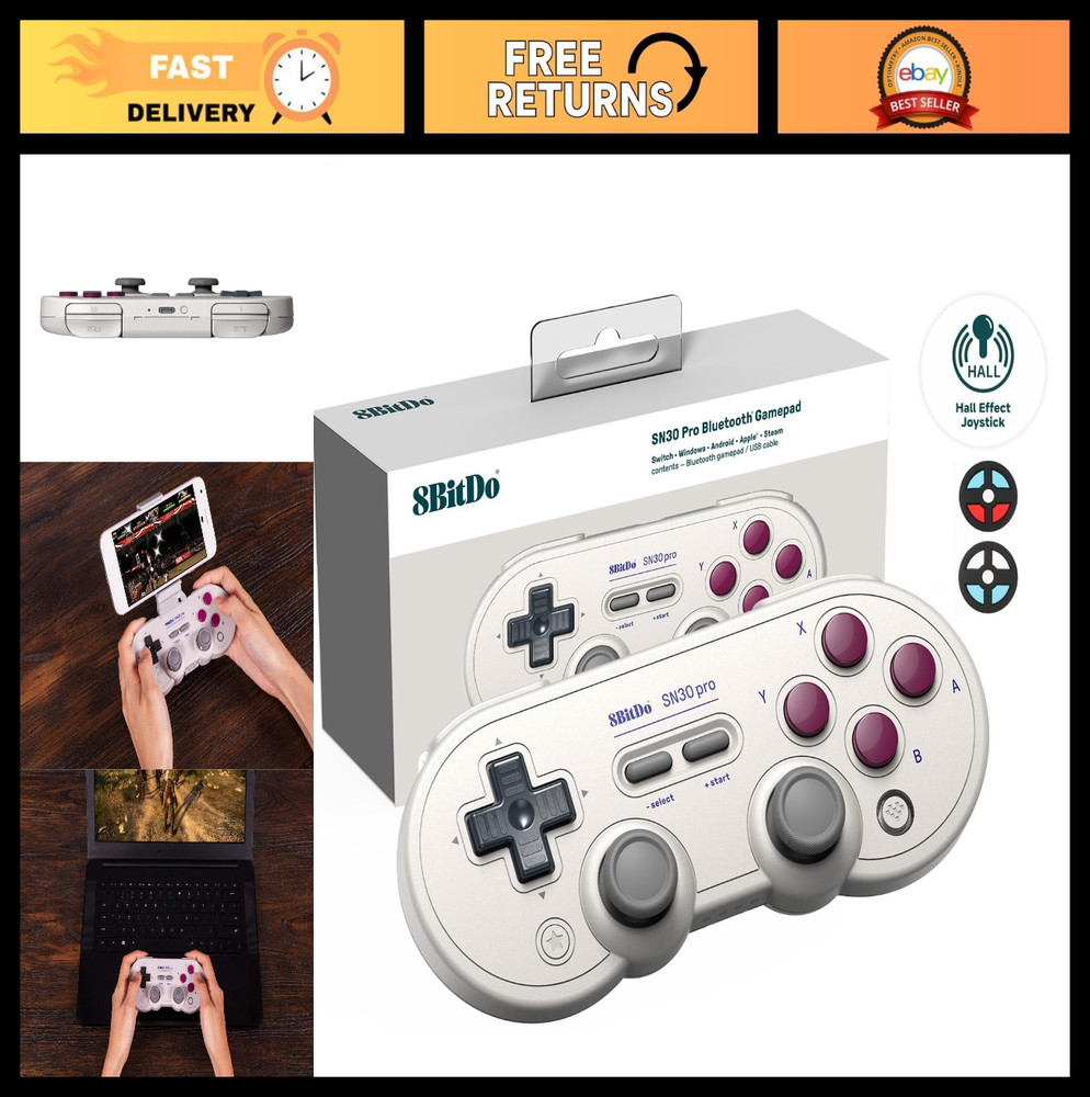Wireless Bluetooth Game Controller with Hall Effect Joystick, Rumble & Turbo for
