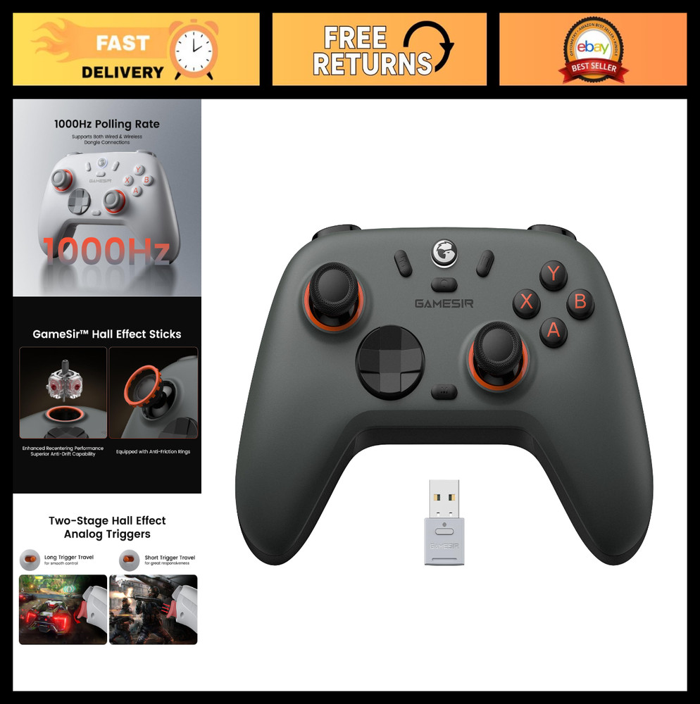 Wireless PC Controller with Hall Effect Sticks & Triggers, 2.4G/Wired, Remappabl