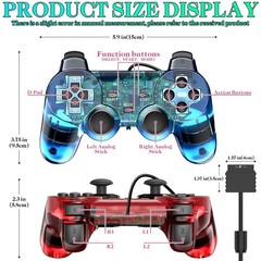 Wired PS2 Controller Double Shock Gamepad for PlayStation 2 Clear Red Blue