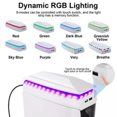 Cooling Fan for PS5 Slim Disc/Digital Low Noise Dustproof Cooler w/8 Modes Light