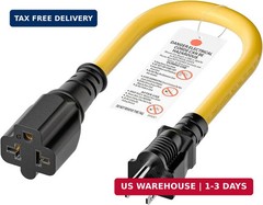 1-Foot Nema 5-15P to 4-in-1 Female Adapter Cable, 6-20R 12AWG Heavy Duty EV Char