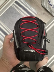 Nintendo DS Mini Backpack Carrying Case Travel Bag Black & Red w Carabiner Clip
